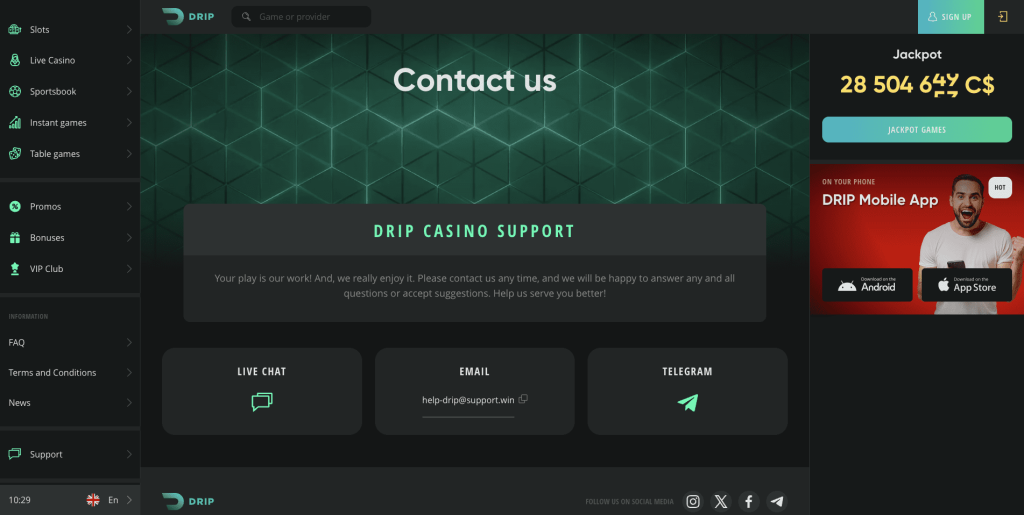 Drip Casino Contacts