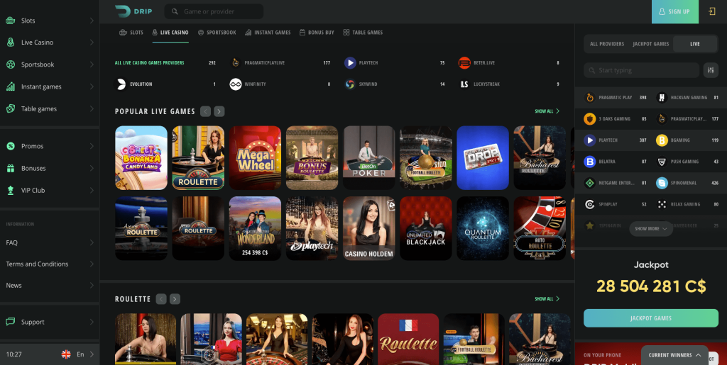 Drip Casino live games