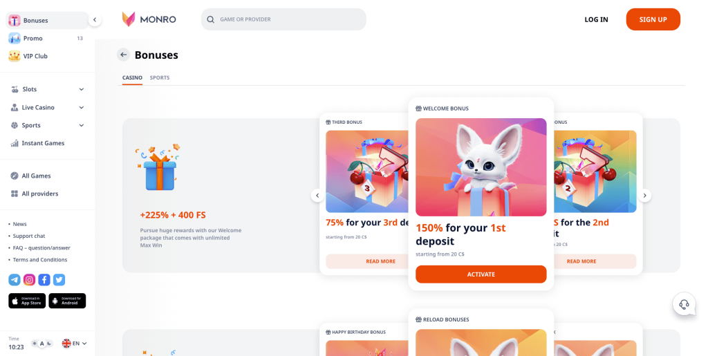 Monro Casino Bonuses