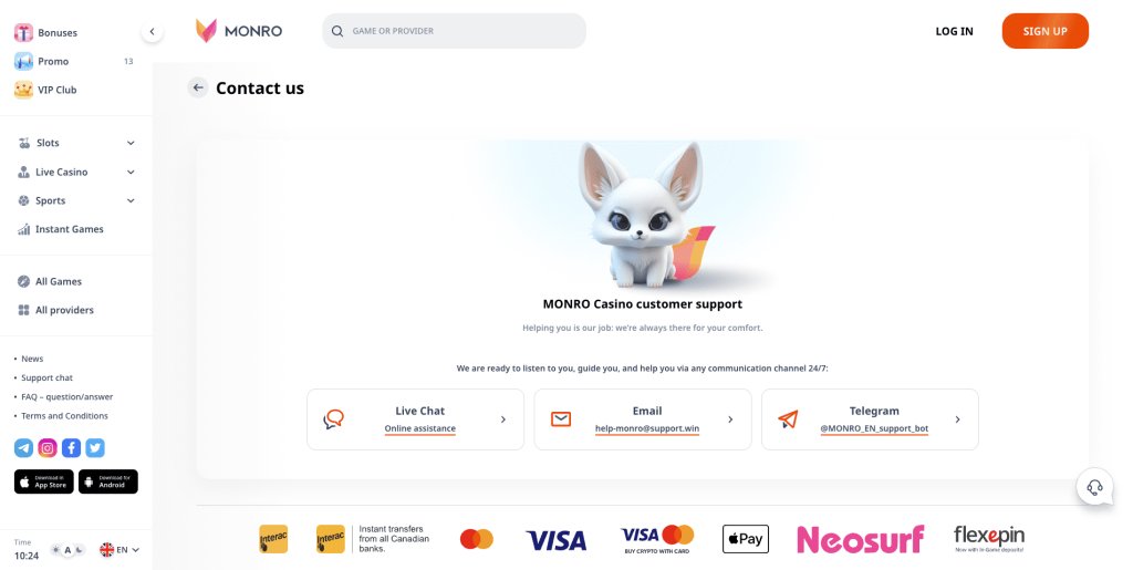 Monro Casino Contacts
