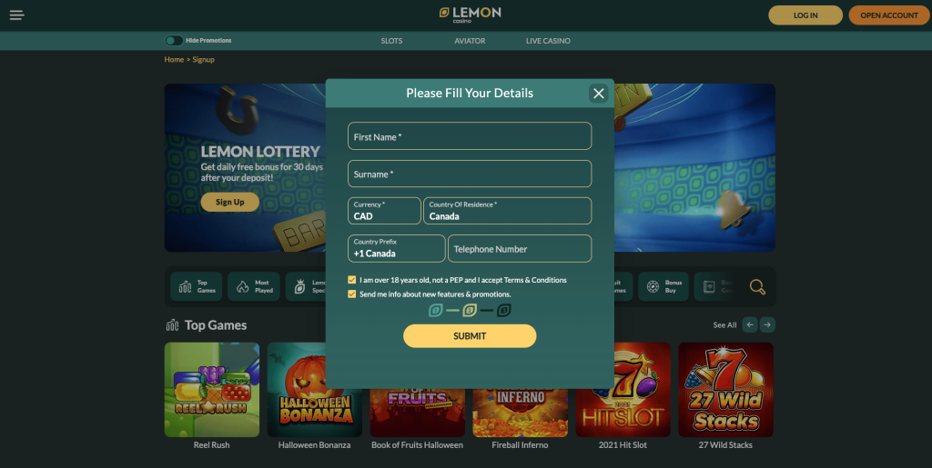 Lemon Casino Registration