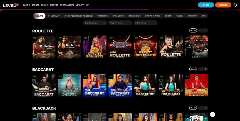 Level Up Casino Live Games