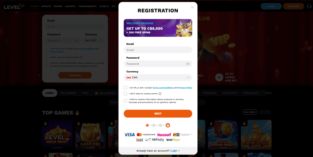 Level Up Casino Registration