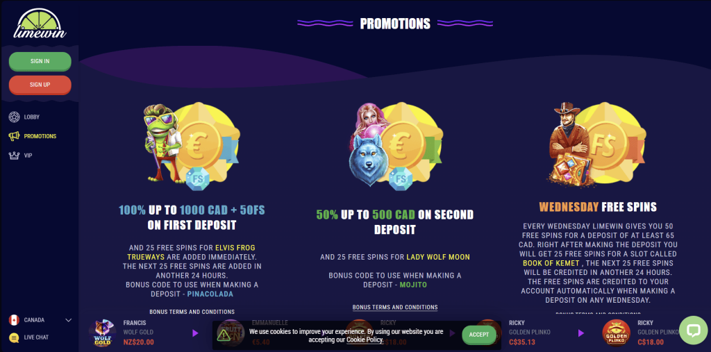 Limewin Casino Bonuses