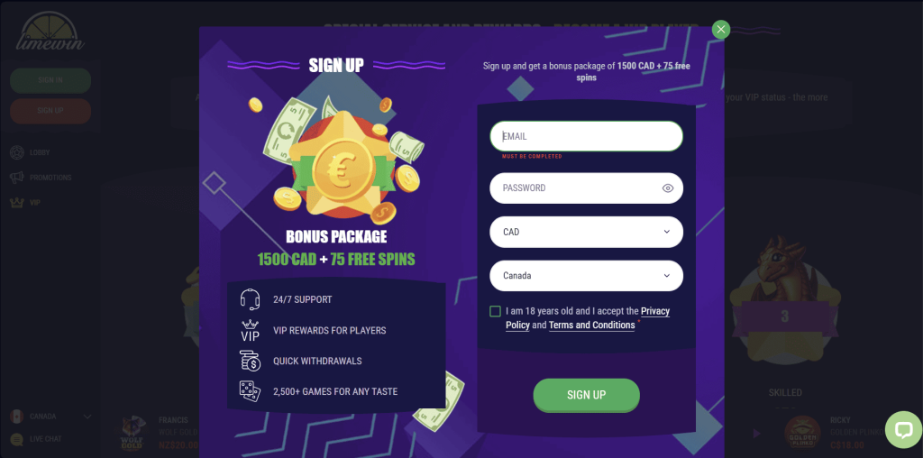 Limewin Casino Registration
