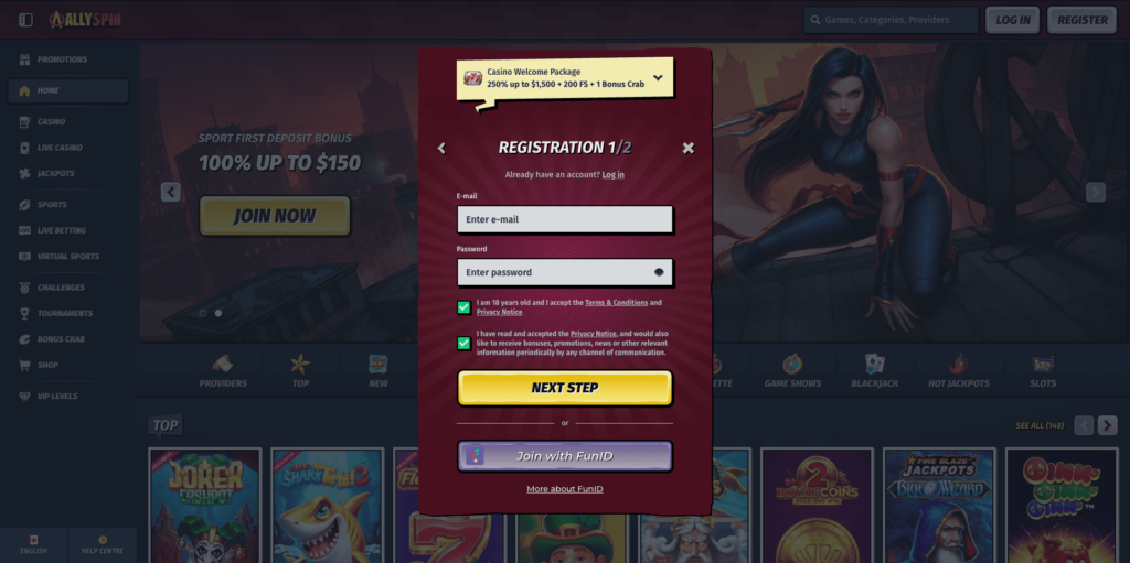 AllySpin Casino Registration