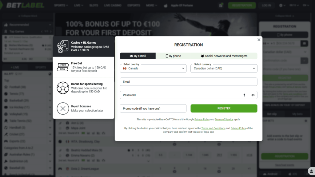 BetLabel casino registration