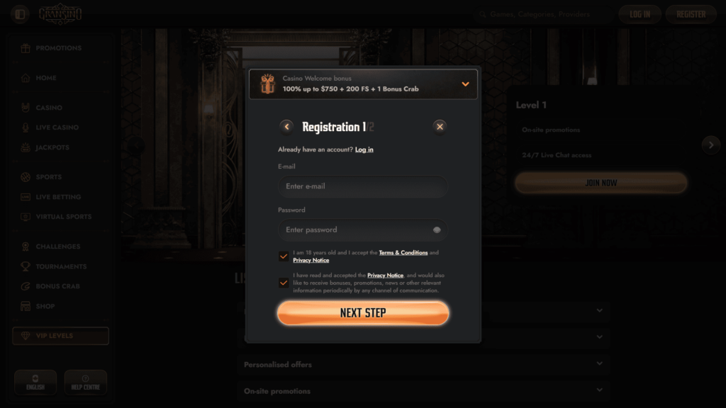 Gransino casino registration