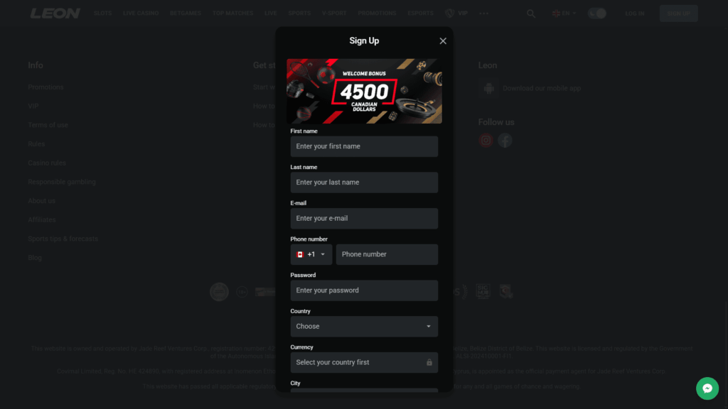 Leon casino registration