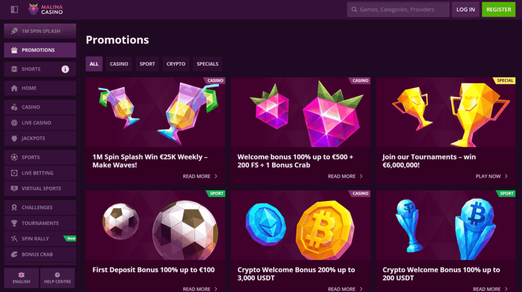 Malina casino bonuses