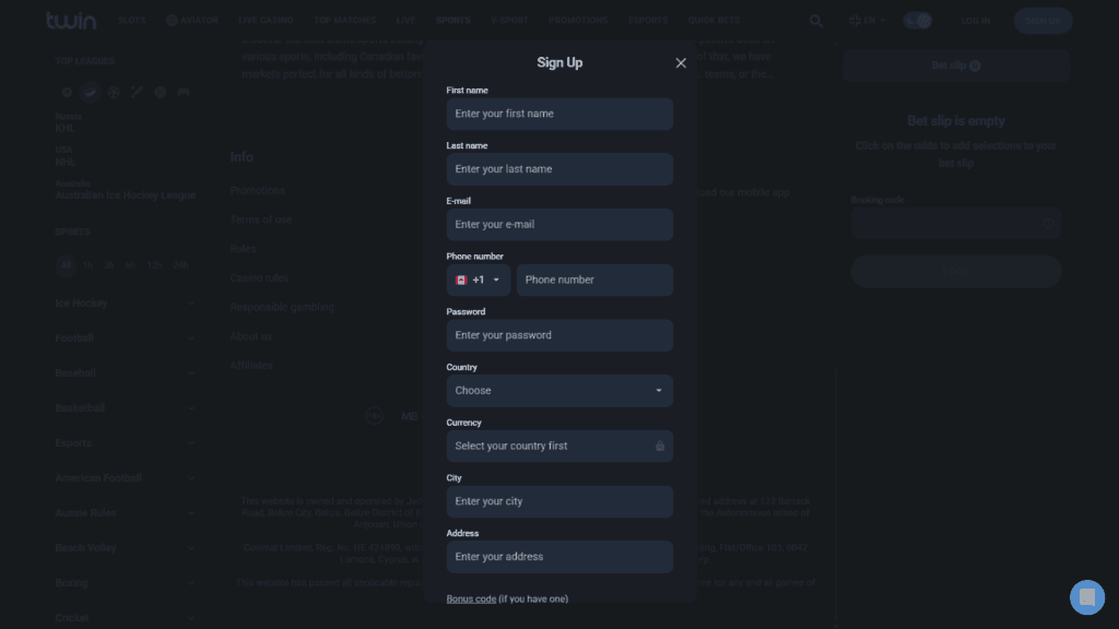 Twin casino registration