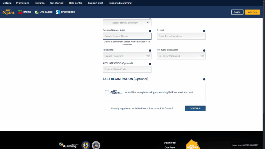 BetRivers casino registration