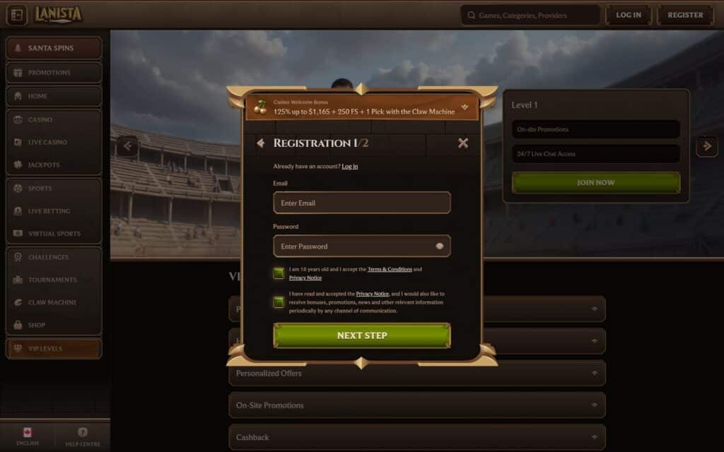 Lanista casino registration