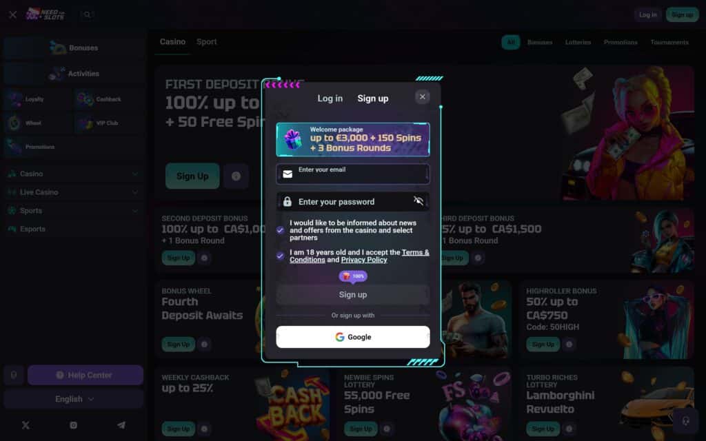 Need for Slots casino registration