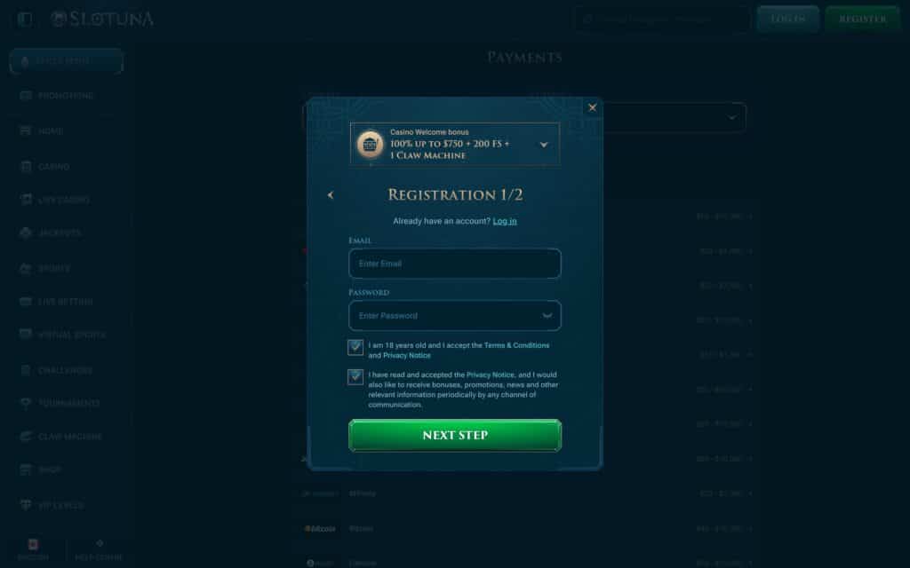 Slotuna casino registration