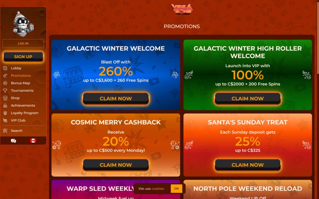 VegaZone casino bonuses