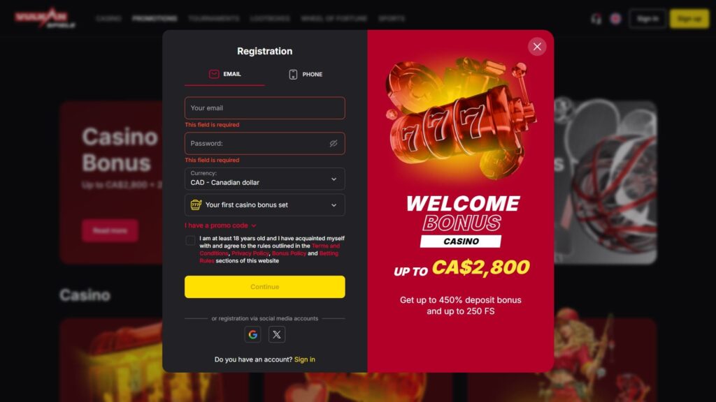 Vulkan Spiele casino registration