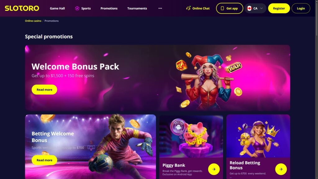 Slotoro casino bonuses