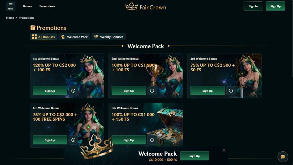 Fair Crown casino bonuses