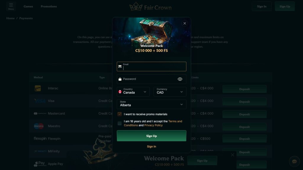 Fair Crown casino registration