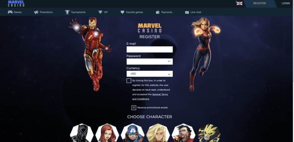 Marvel casino registrace