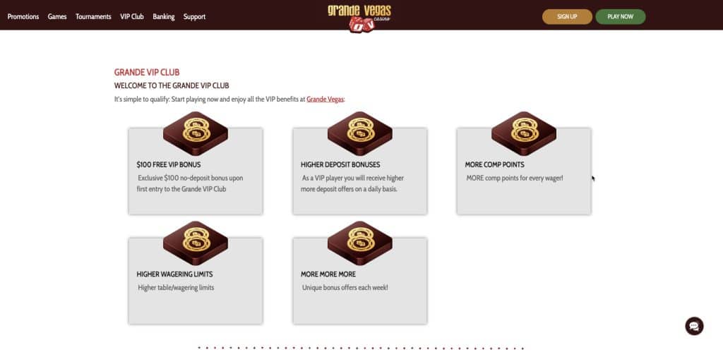 Grande Vegas casino VIP úroveň