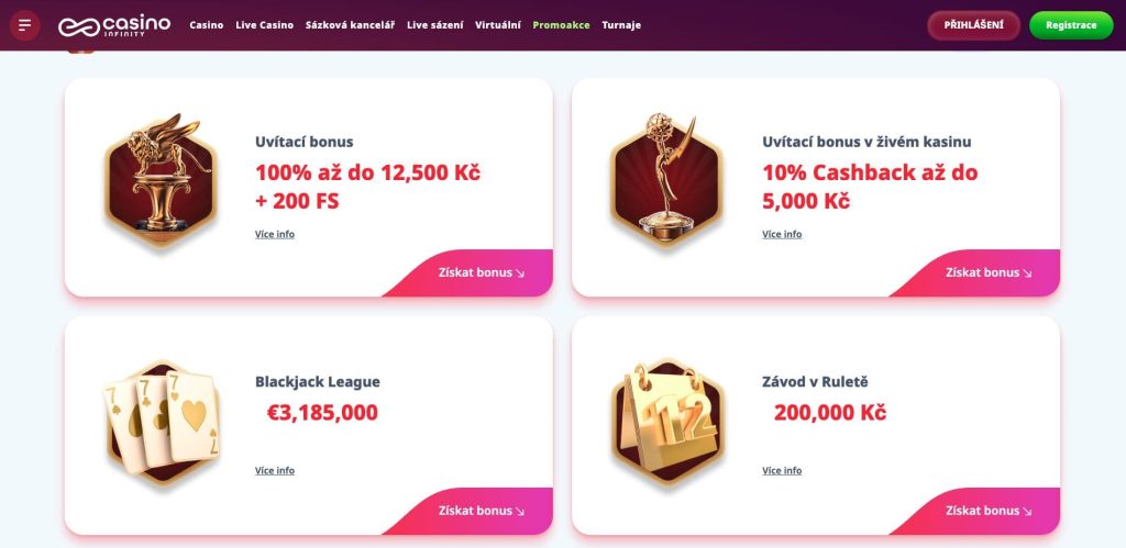 Infinity kasino bonusy