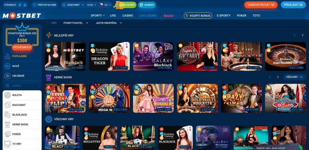 Mostbet casino s živými dealery
