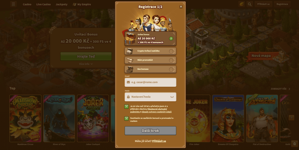 My Empire Casino Registrační formulář