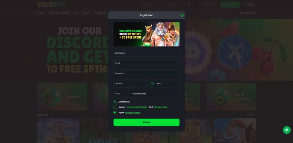Velobet casino registrace