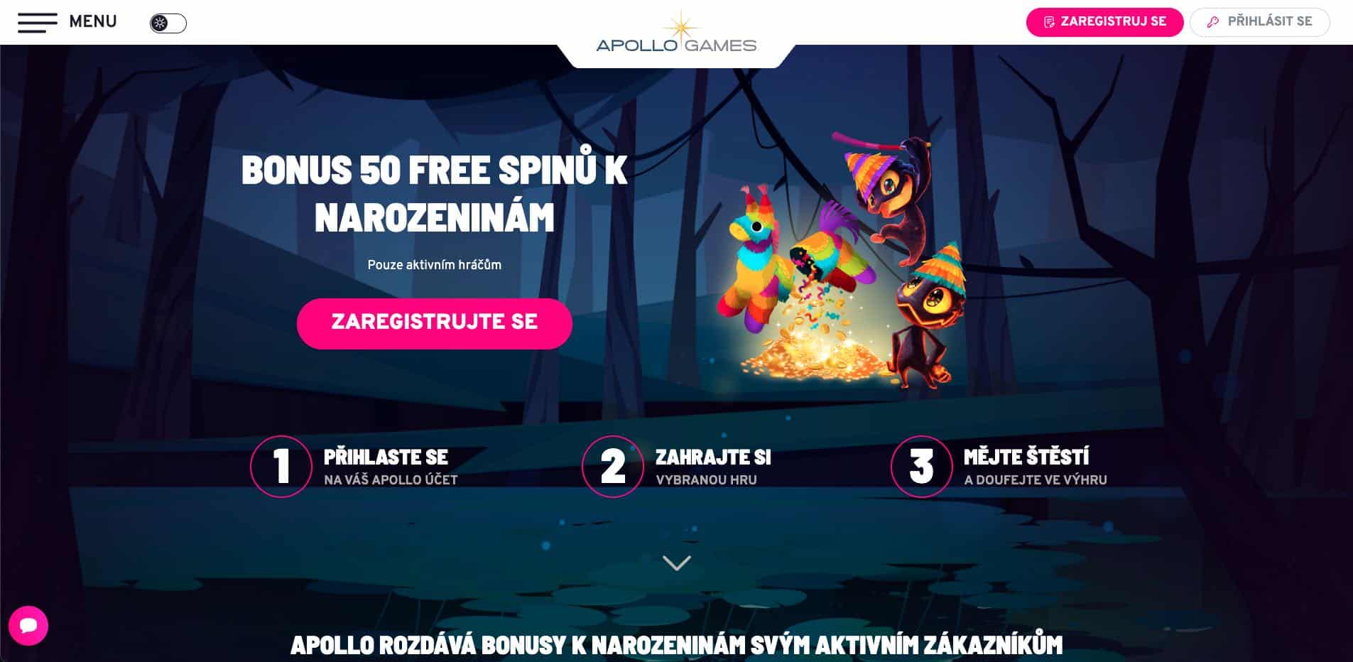50 Apollo Games free spin tokenů k narozeninám
