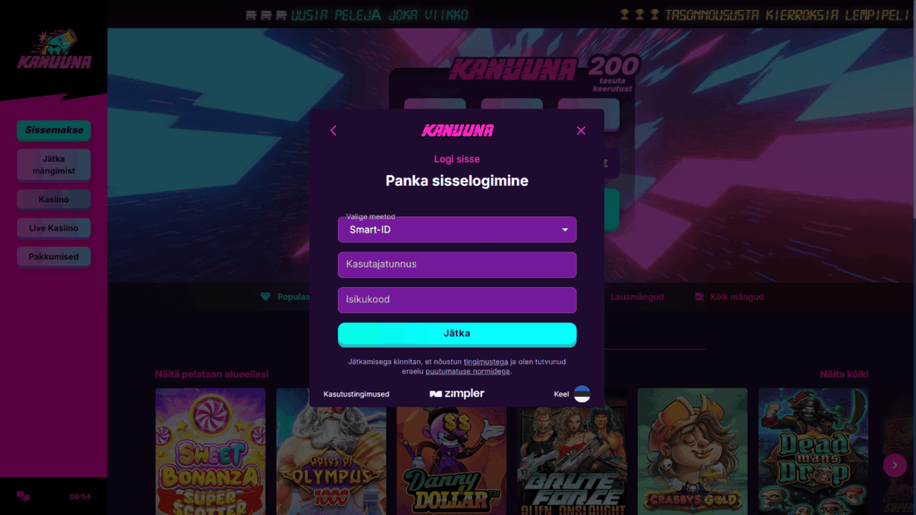 Kanuuna kasiino registreerimine