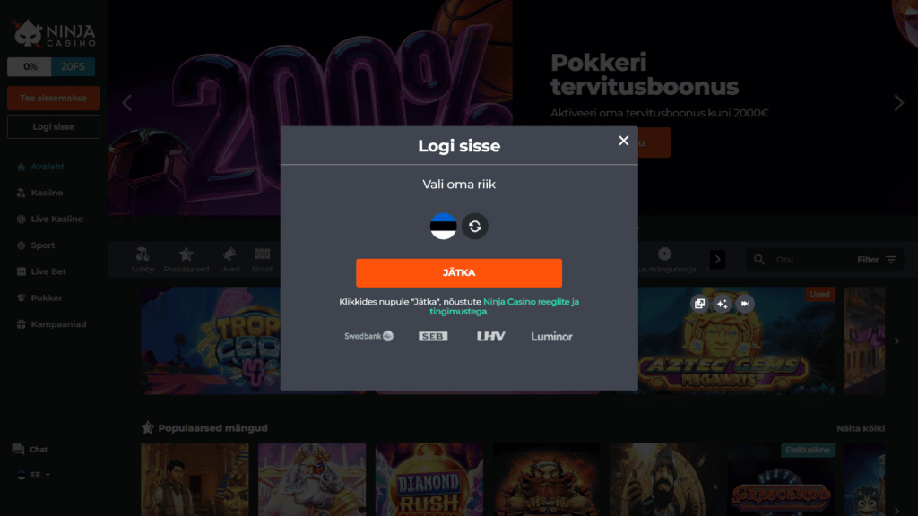 Ninja kasiino registreerimine
