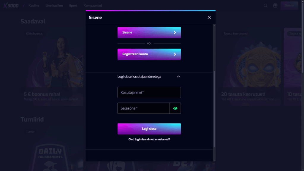 x3000 kasiino registreerimine