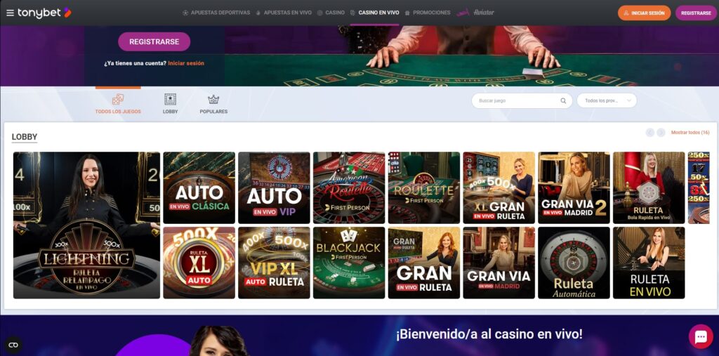 tonybet casino en vivo