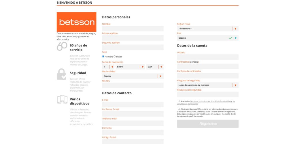 Betsson casino registro