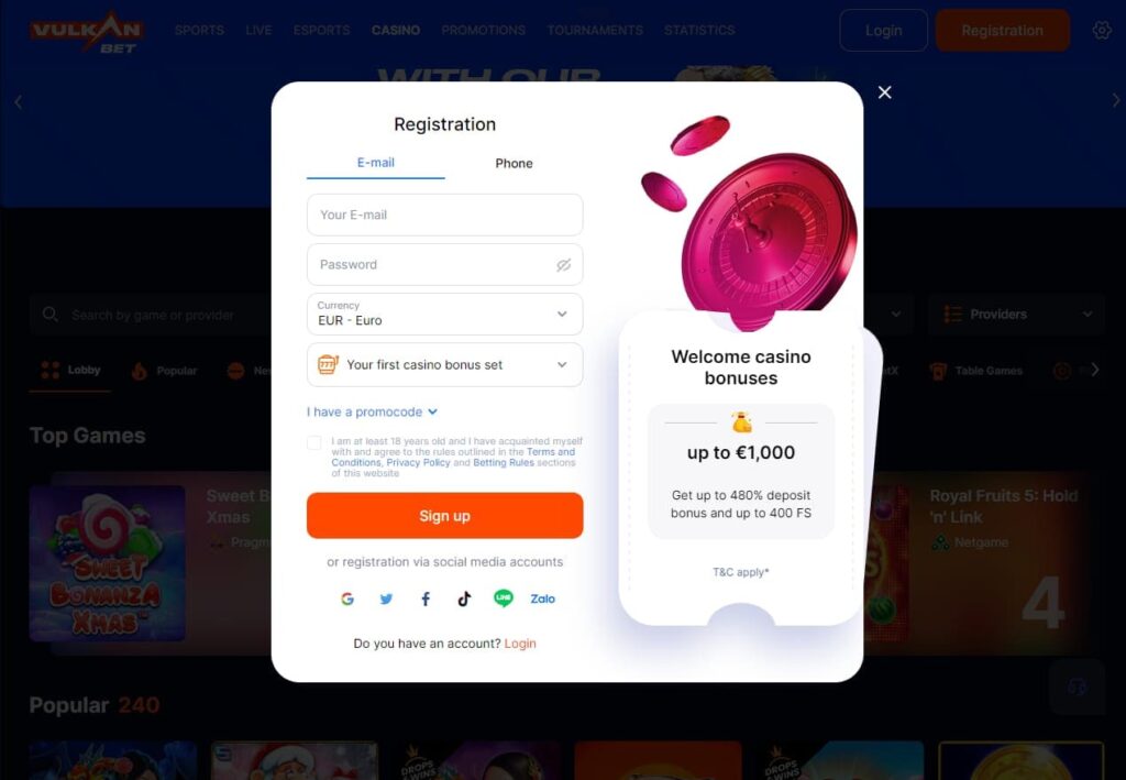 VulkanBet Casino Εγγραφή