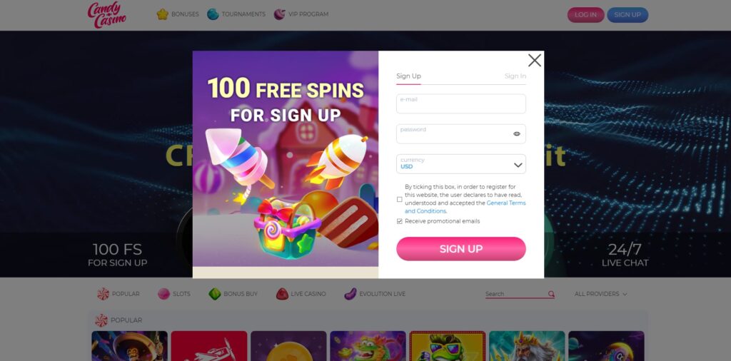 Candy casino Εγγραφή