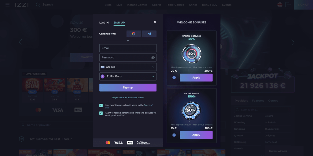 Izzi Casino Εγγραφή