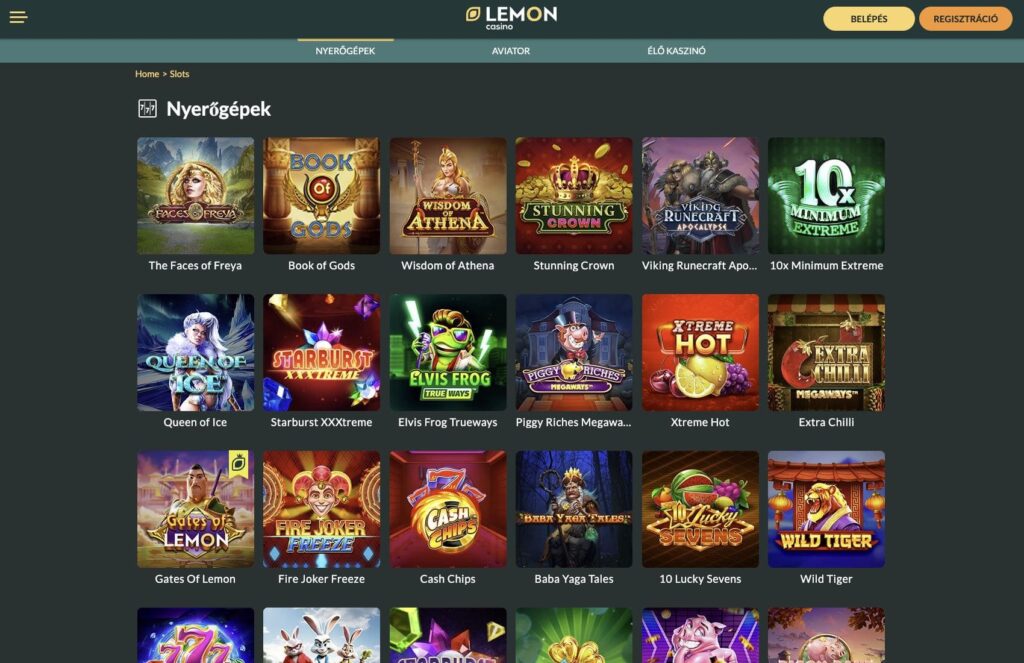 Lemon casino online játékainak a kínálata