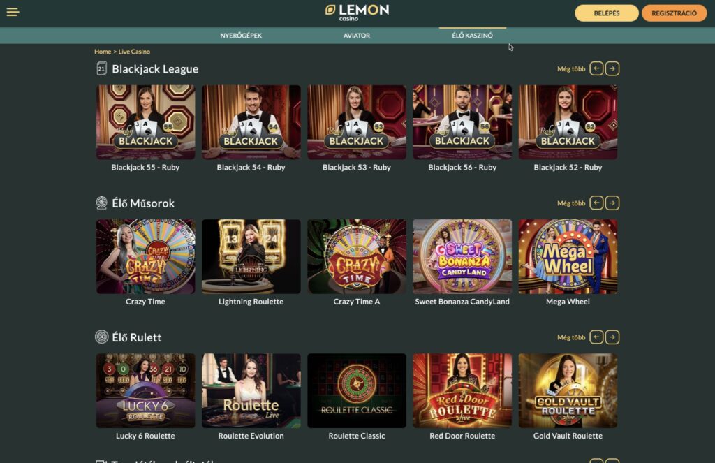 Lemon élő kaszinó játékai