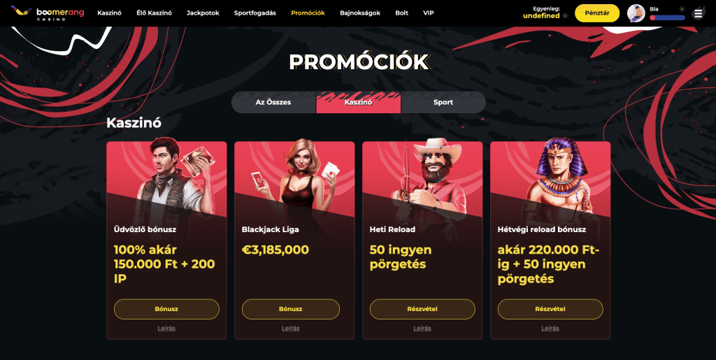 Boomerang Casino Bónuszok