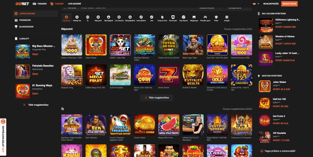 GGbet Casino nyerőgépek