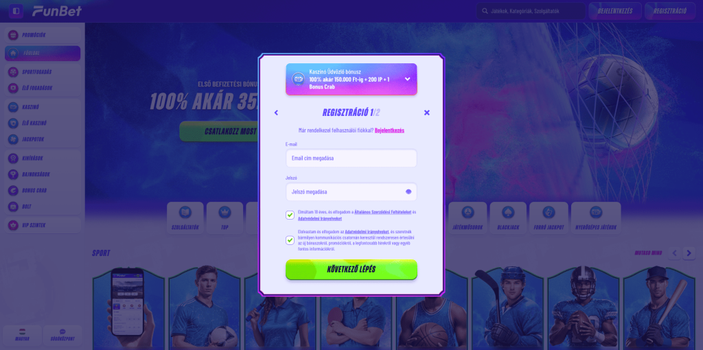Funbet Casino regisztráció