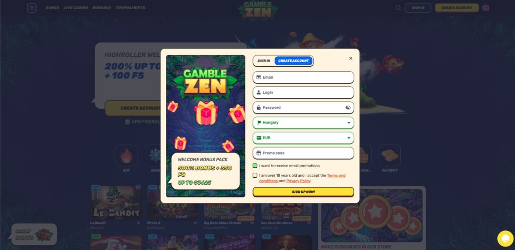 GambleZEN Casino regisztráció
