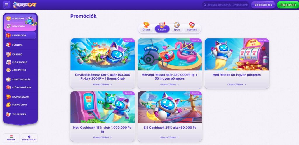 Robocat Casino bónuszok