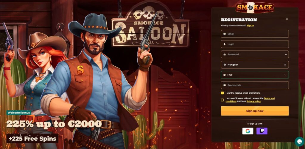 Smokace Casino regisztráció