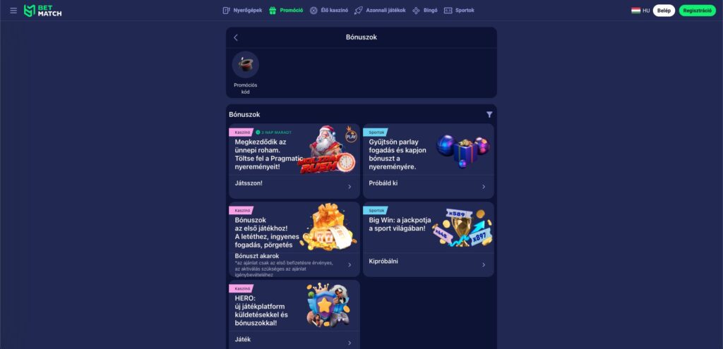 Betmatch Casino bónuszok