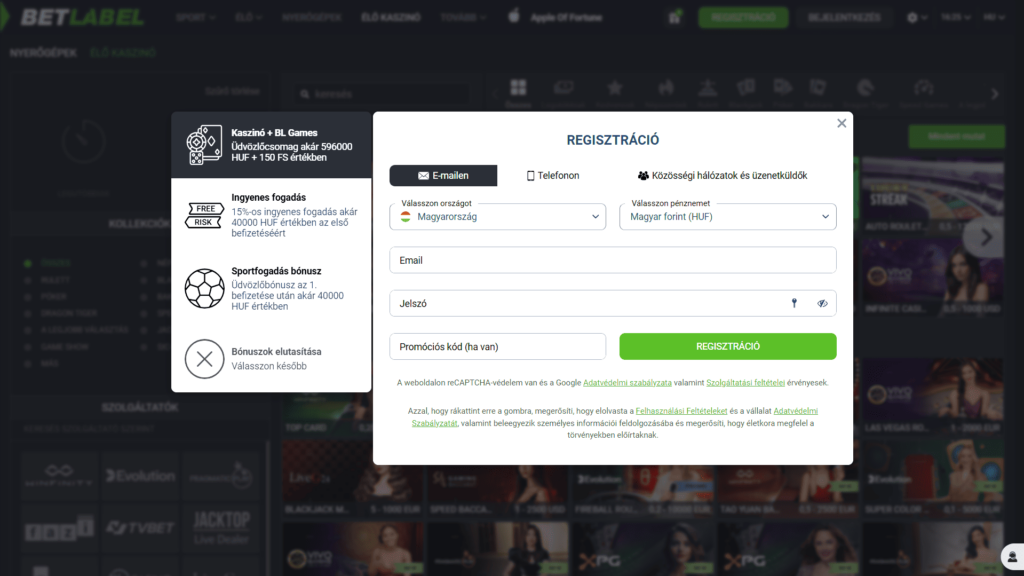 BetLabel Casino regisztráció