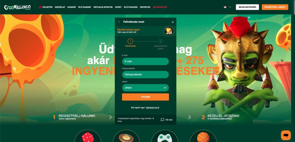 Gomblingo Casino regisztráció